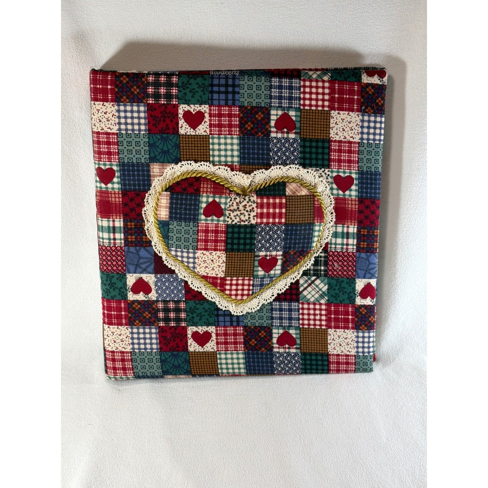 Vintage Patchwork Quilt Fabric Covered 3 Ring Binder Heart Applique Scrapbook